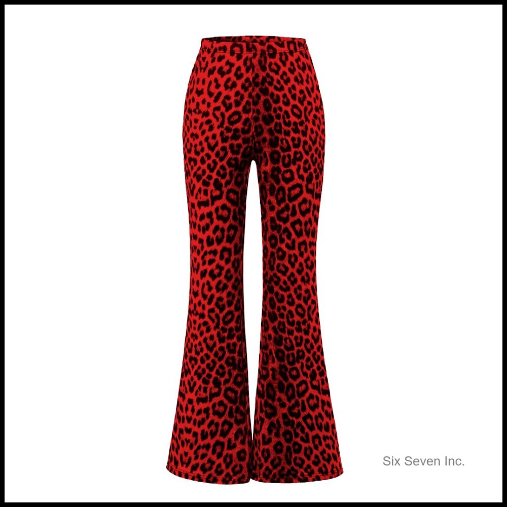 Leopard Print Skinny Flare Yoga Pants 96% Polyester 4% Elastane